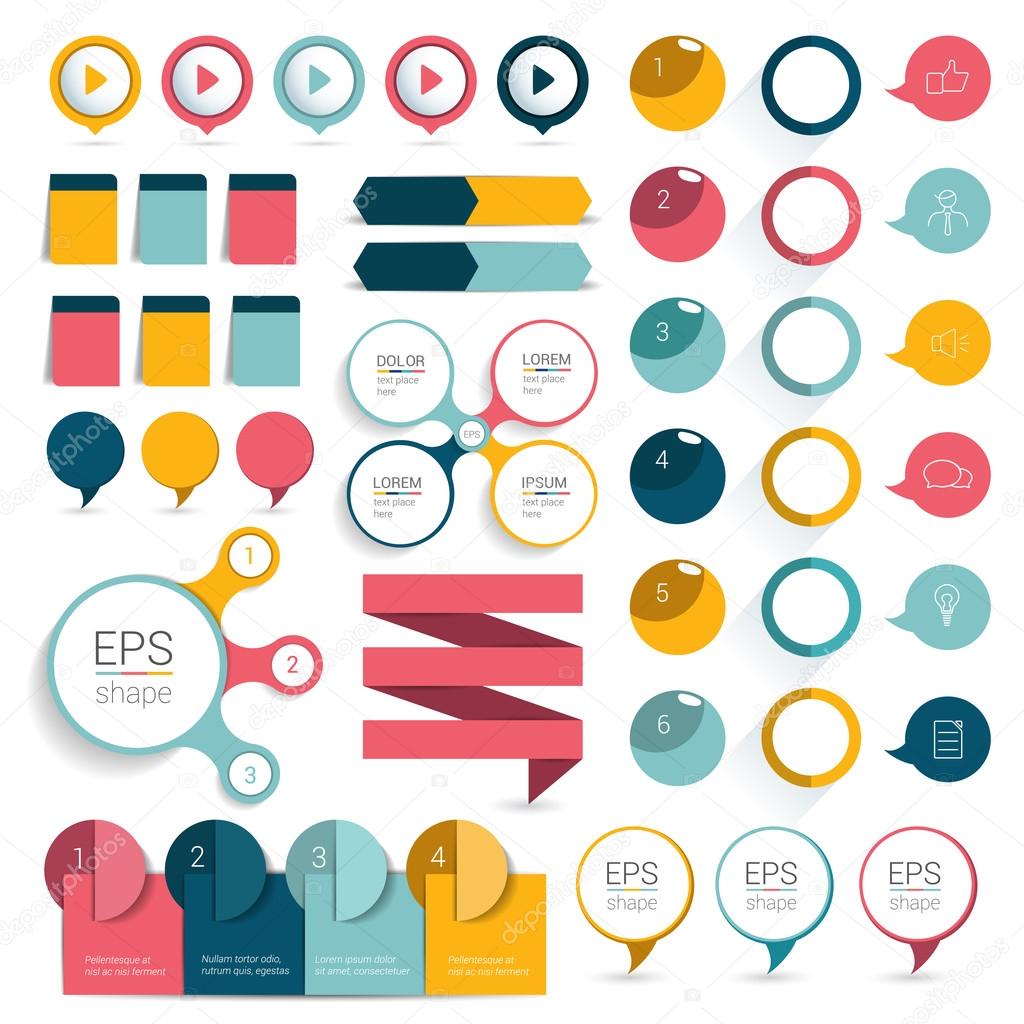 Big set infographics flat design elements, schems, charts, buttons. Vector illustration.