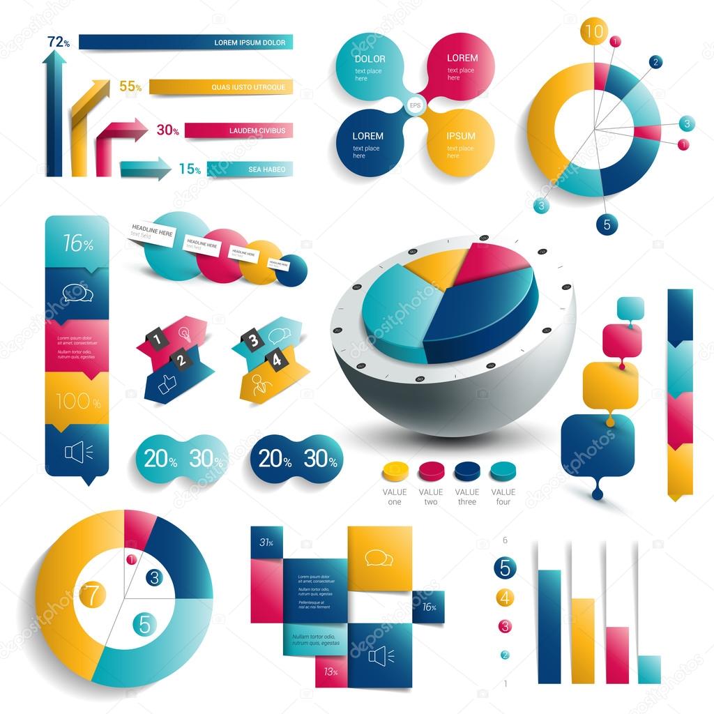 Collection of infographics elements. Colorful set template.