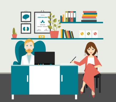 Doctor and patient in office surgery. Flat vector illustration. clipart