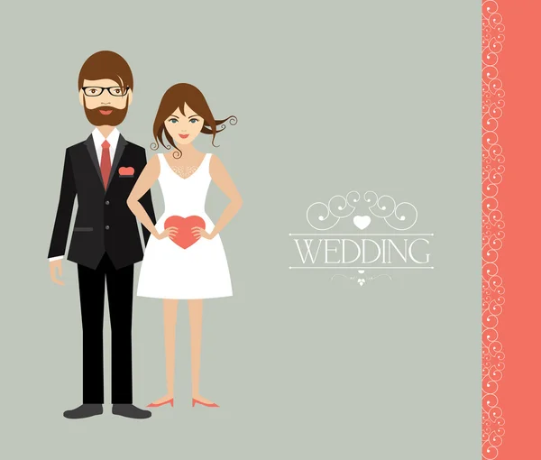 Jeune couple de mariage. Illustration plate . — Image vectorielle