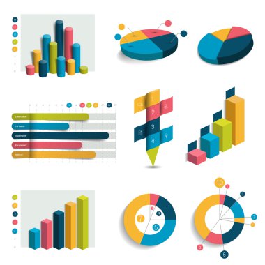 İş 3d tasarım grafikleri, grafik kümesi. Colummn, küpleri, daire. Infographics.