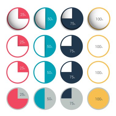 3d kümesi, plastik ve düz daire, yuvarlak çizelgeler, grafikler.