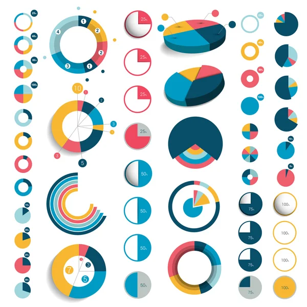 Mega set of 3d, plastic and flat circle, round charts, graphs. — Stock Vector
