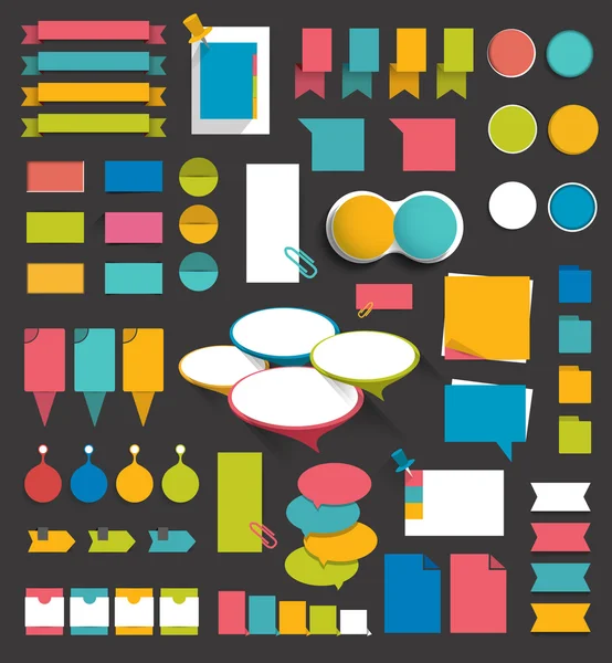 Collection of flat colorful paper stickers, folders, post it, bubbles set without text. Graphic elements. — Stock Vector