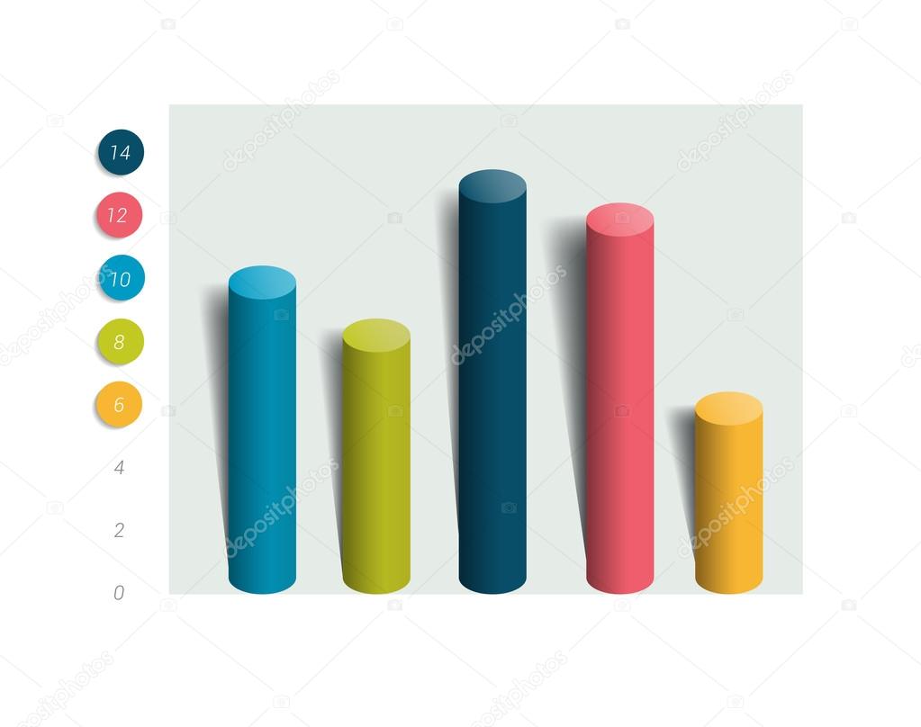 3D collumn chart, graph. Color infographics element.