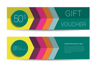 Renk hediye çeki şablonu. Sadece düz modern tasarım. Zikzak vektör arka plan.