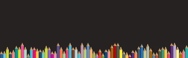Colored pencils background. Black board with isolated crayons. Back to school concept. — ストックベクタ