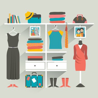 Wardrobe indoor. Flat design vector illustration.