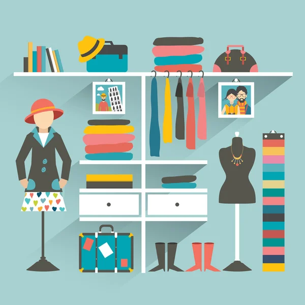 Wardrobe indoor. Flat design vector illustration. — Stock vektor