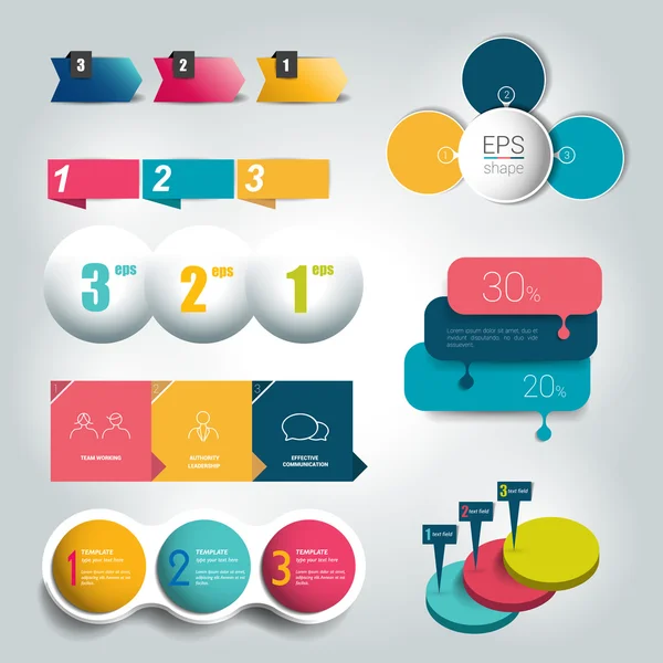 Big set of  3 steps round diagram, graph, chart, flowchart, banner template. Vector. — Stok Vektör