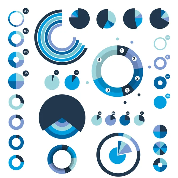 Conjunto de círculo circular, diagramas redondos, gráficos. Diseño plano azul . — Vector de stock
