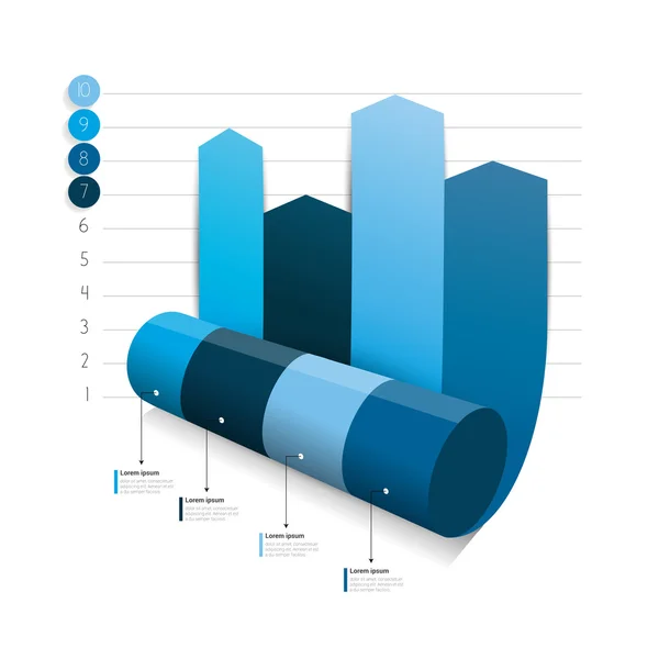 Blue Column arrow rolling 3D chart, graph. Info graphics element. — Stock Vector