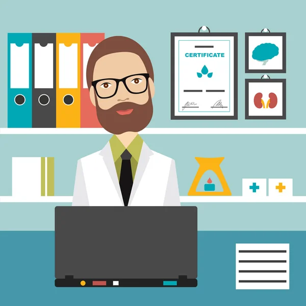 Doctor office workplace. Flat vector illustration. — Stock Vector