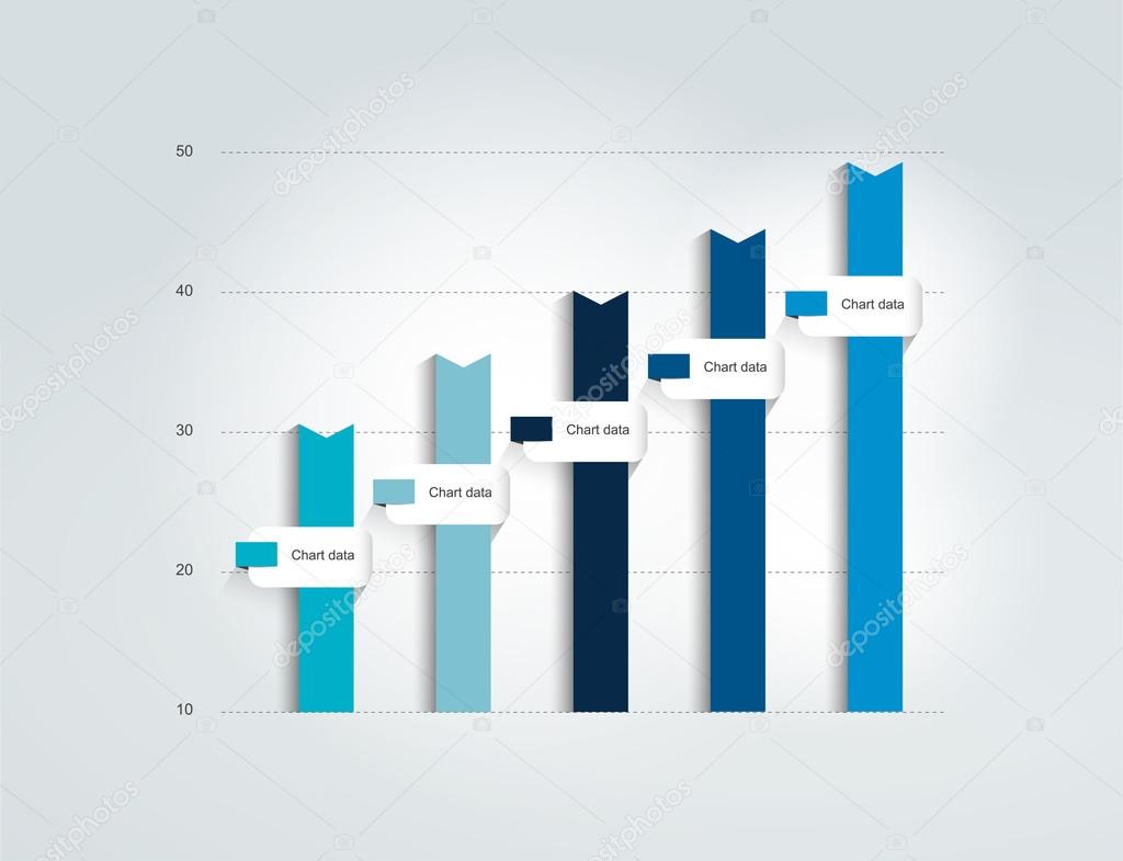 Blue Flat chart, graph. Simply color editable. Infographics elements.