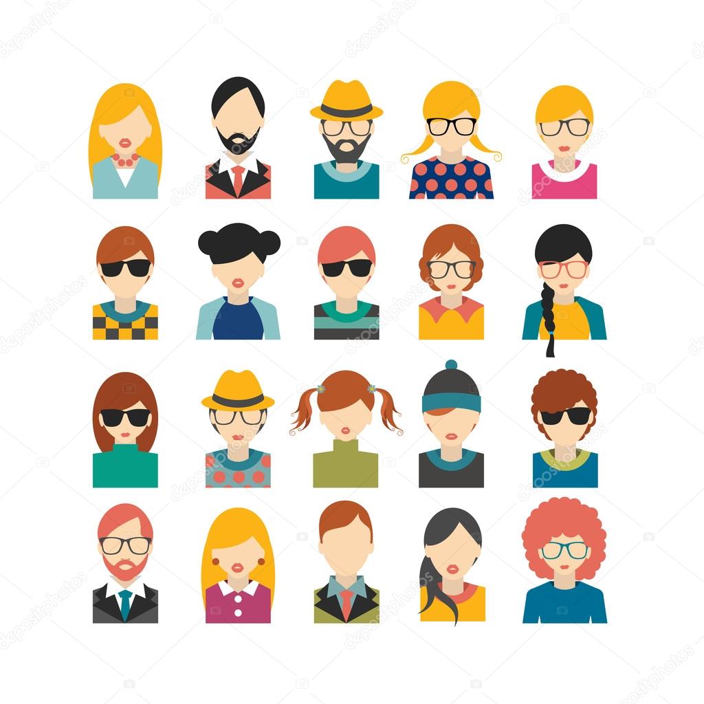 Big set of avatars profile pictures flat icons. Vector illustration.