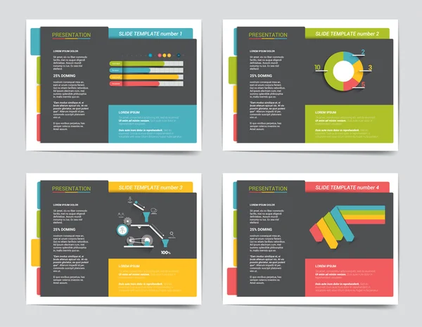 4 Präsentationsvorlagen. Infografiken für Prospekt, Poster, Folie, Magazin, Buch, Broschüre, Website, Druck. — Stockvektor