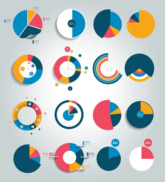 Grote reeks van ronde cirkel grafiek, grafiek. Gewoon kleur bewerkbaar. Infographics elementen. — Stockvector