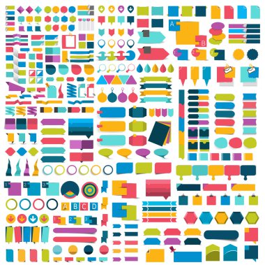Mega set of infographics flat design elements, schemes, charts, buttons, speech bubbles, stickers. Vector illustration. clipart