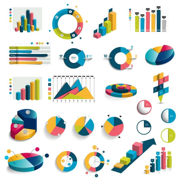 Mega-Set von Diagrammen, Diagrammen, Kreisdiagrammen. flaches und 3D-Design. Vektor. — Stockvektor