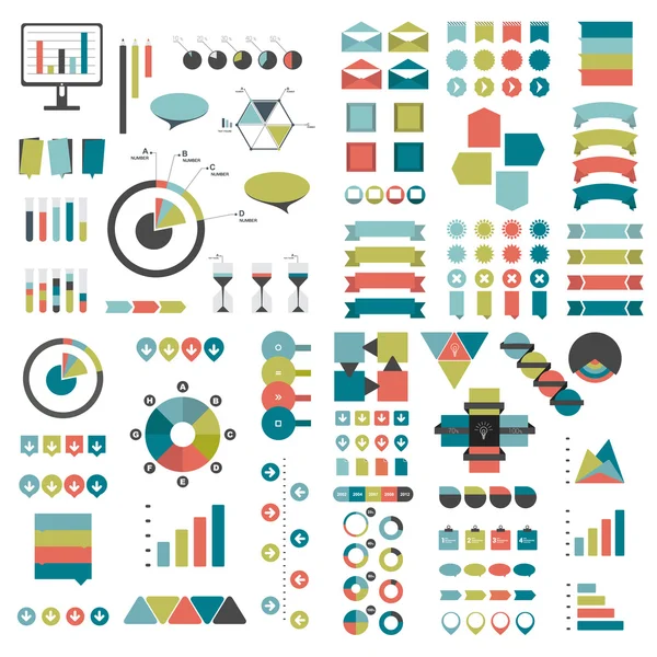 Mega set di elementi infografici grafici, grafici, grafici a cerchio, diagrammi, bolle vocali. Design piatto e 3D. Vettore . — Vettoriale Stock