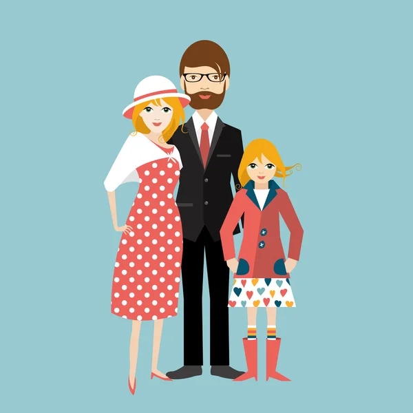 Familia con hija pequeña. Hombre y mujer enamorados, relación. Vector plano . — Vector de stock