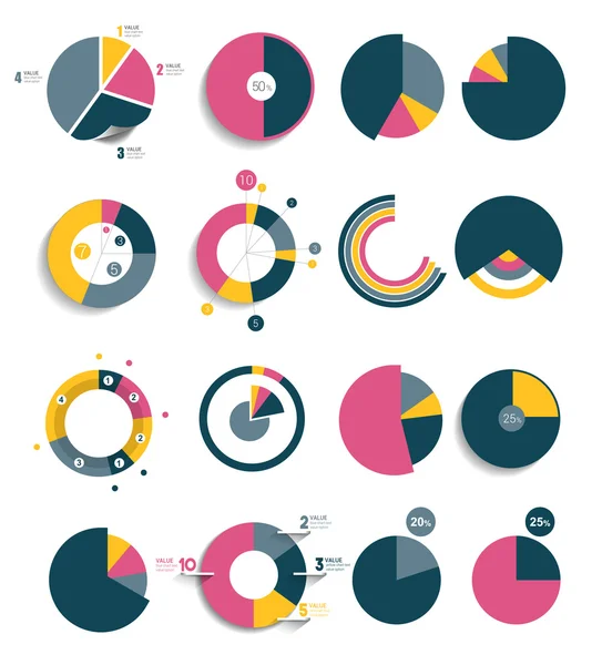 Grote reeks van ronde cirkel grafiek, grafiek. Gewoon kleur bewerkbaar. Infographics elementen. — Stockvector