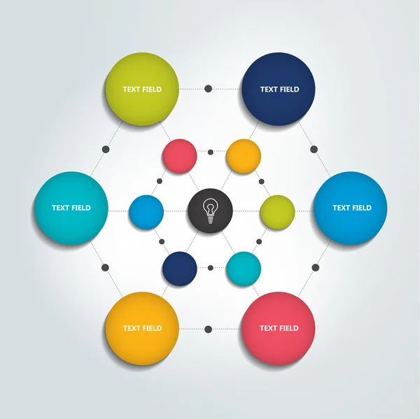 Infografía del diagrama de flujo. Cuadro de círculos de color . — Archivo Imágenes Vectoriales