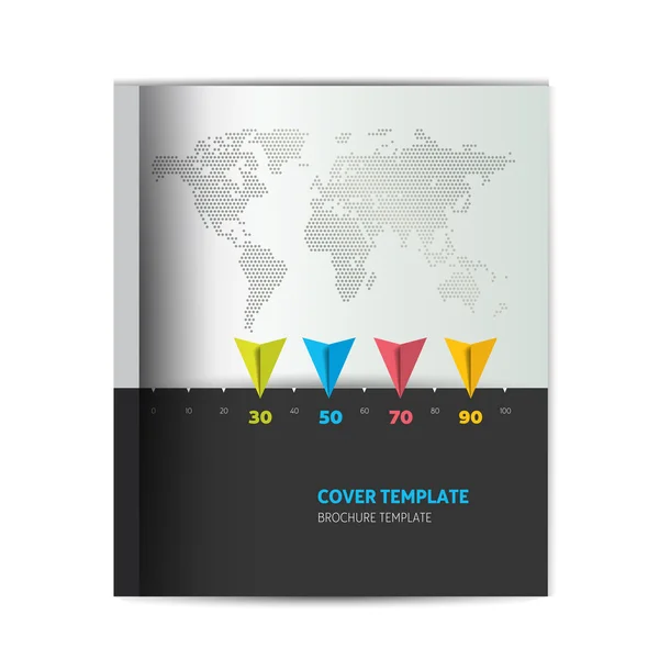 Plantilla de portada de folleto. Simplemente negro ang diseño gris con mapa del mundo. Infografía . — Vector de stock