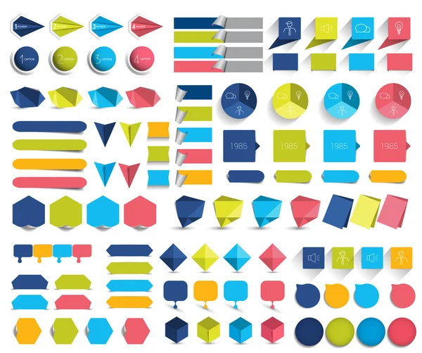 Mega ensemble d'infographies éléments de design plat, schémas, graphiques, boutons, bulles vocales, autocollants. Illustration vectorielle . — Image vectorielle