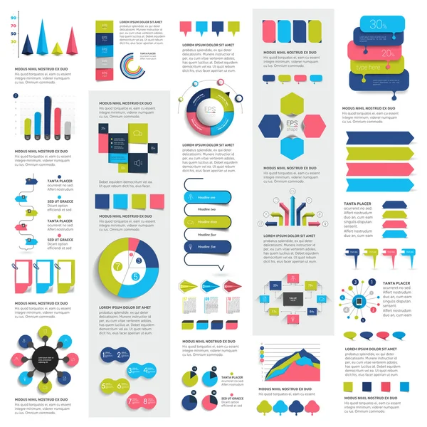 Mega conjunto de elementos gráficos gráficos gráficos, gráficos, gráficos de círculo, diagramas, bolhas de fala. Design plano e 3D. Vetor . — Vetor de Stock