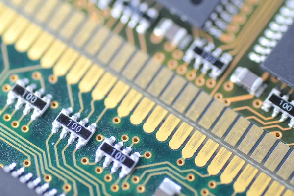 Closeup of electronic circuit board, inside of computer — Stock Photo, Image