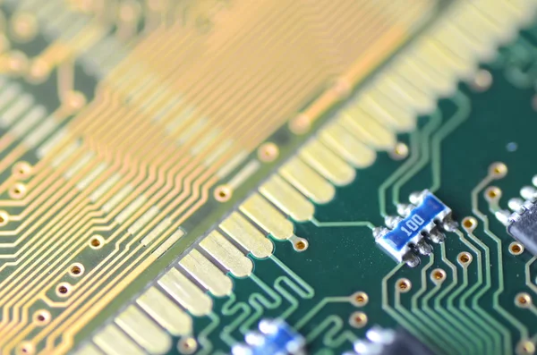 Closeup of electronic circuit board, inside of computer — Stock Photo, Image