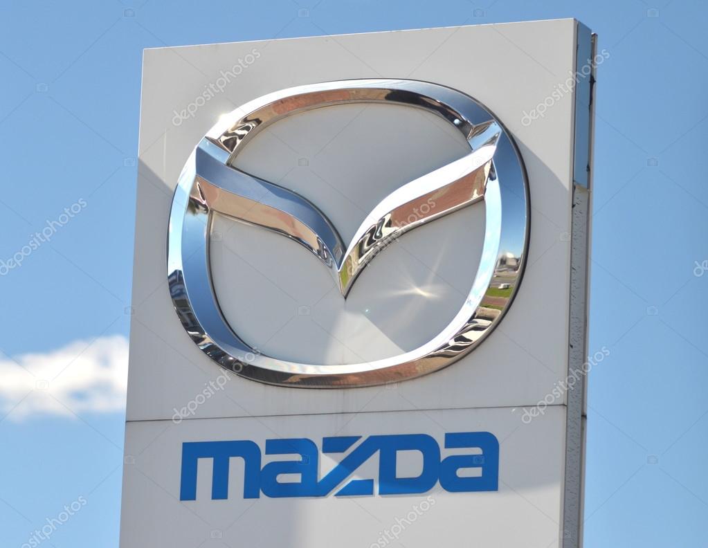 CIRCA AUGUST 2016 - GDANSK: Logo of Mazda. Mazda Motor Corporation is Japanese automaker based in Fuchu, Japan. Mazda was founded in 1920 by Jujiro Matsuda.