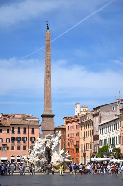 Beautiful Fountain of the Four Rivers on Piazza Navona in Rome, Italy