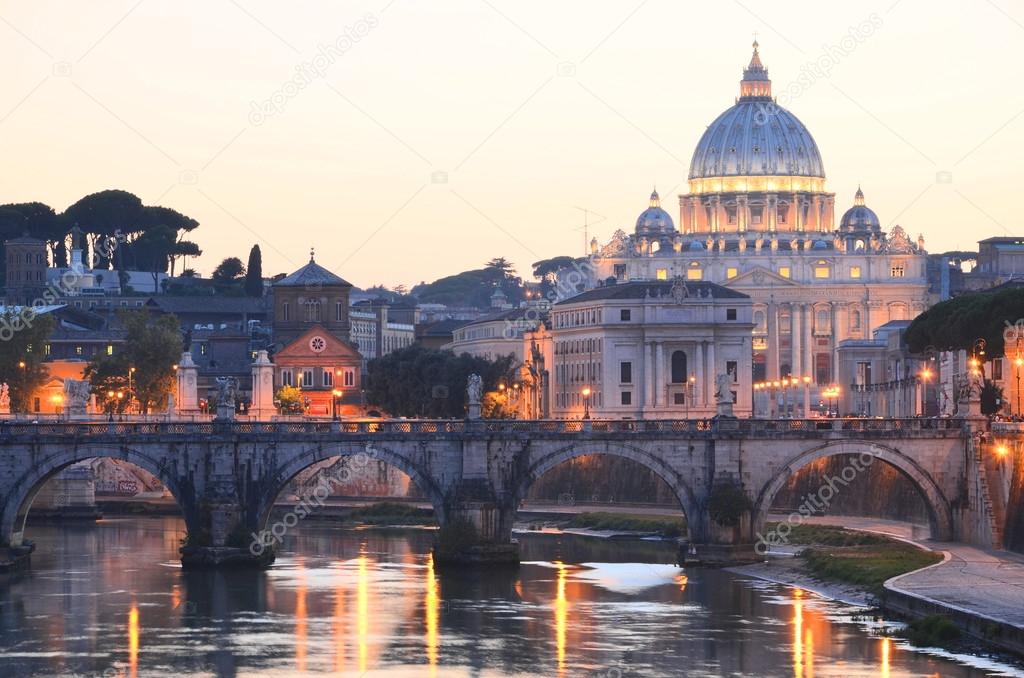 Picturesque landscape of St. Peters Basilica over Tiber in Rome, Italy