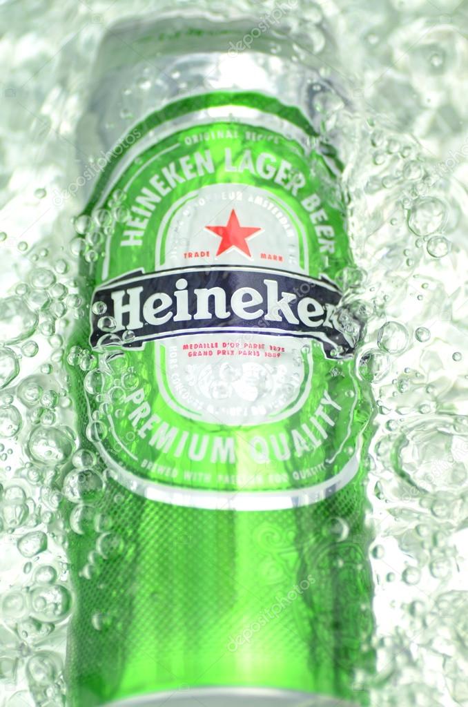 Heineken lager beer in splashed water
