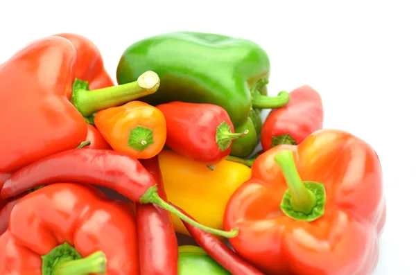 Variety of raw peppers isolated on white background — Stock Photo, Image