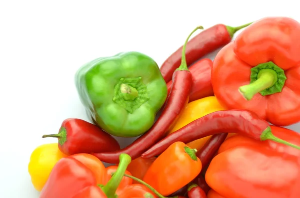 Variety of raw peppers isolated on white background — Stock Photo, Image