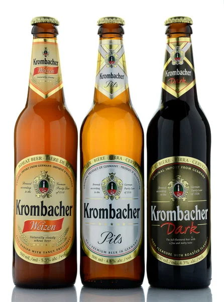 Variety of Krombacher beer isolated on white background — Stock Photo, Image