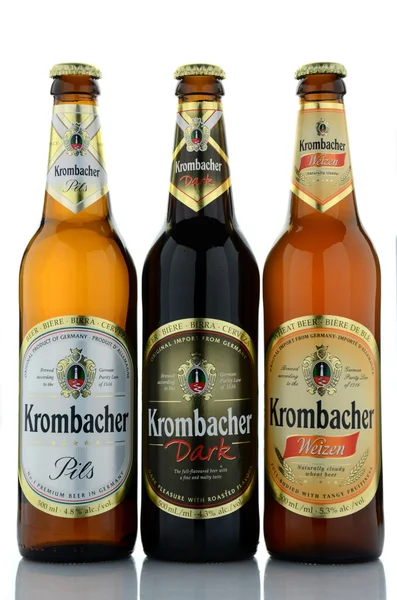 Variety of Krombacher beer isolated on white background — Stock Photo, Image