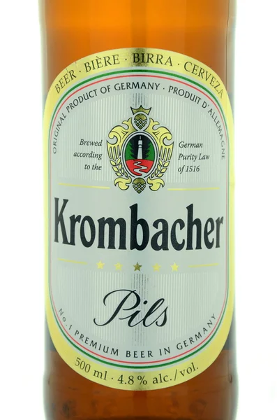 Krombacher pils beer isolated on white background. — Stock Photo, Image
