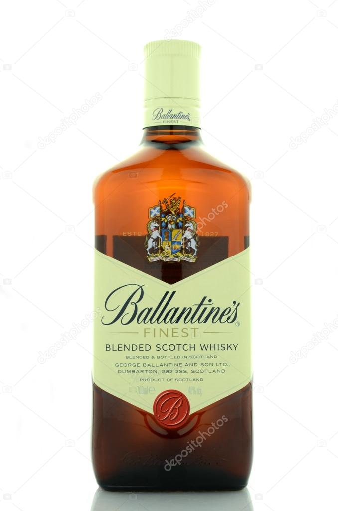 CIRCA APRIL 2015 - KWIDZYN: Ballantines whisky isolated on white background. Ballantines is blended scotch whisky produced produced by Pernod Ricard in Dumbarton, Scotland.