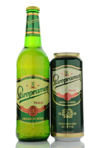 Staropramen premium beer isolated on white background. — Stock Photo, Image