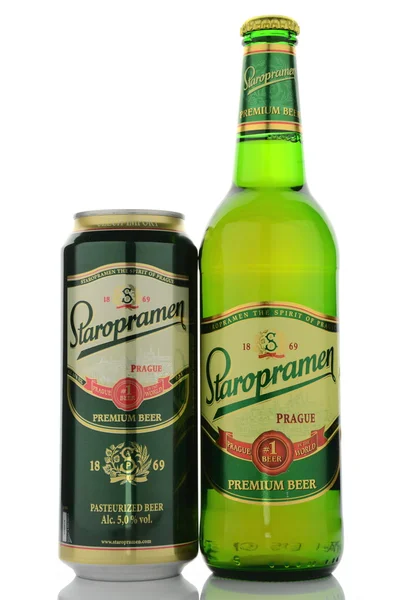 Staropramen premium beer isolated on white background. — Stock Photo, Image
