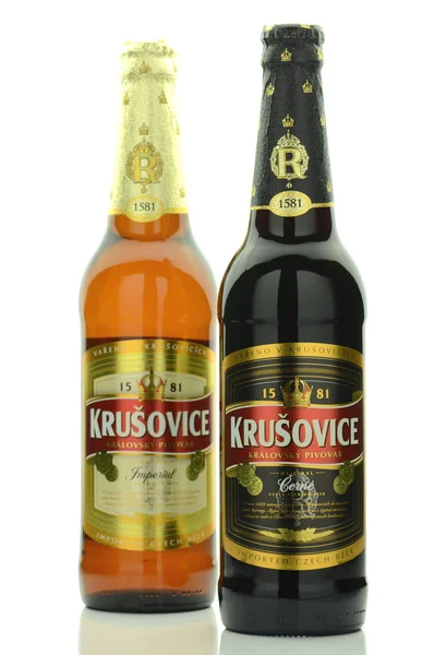 Krusovice premium beer isolated on white background. — Stock Photo, Image
