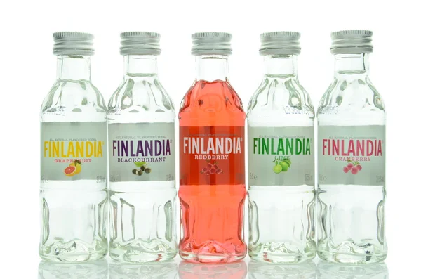 Varietà di vodka finlandese aromatizzata naturale isolata su fondo bianco — Foto Stock