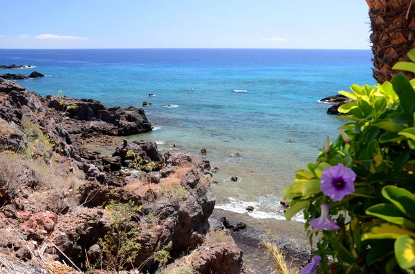 Schilderachtige strand en vulkanisch gesteente in Alcala op Tenerife, Spanje — Stockfoto