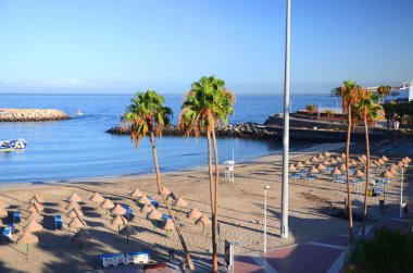 Güzel kumlu Playa de Puerto kolonda Adeje Tenerife, İspanya