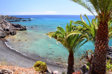 Pitoresk plaja ve volkanik kayalarda Alcala Tenerife, İspanya