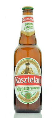 Kasztelan unpasteurized  lager beer isolated on white background